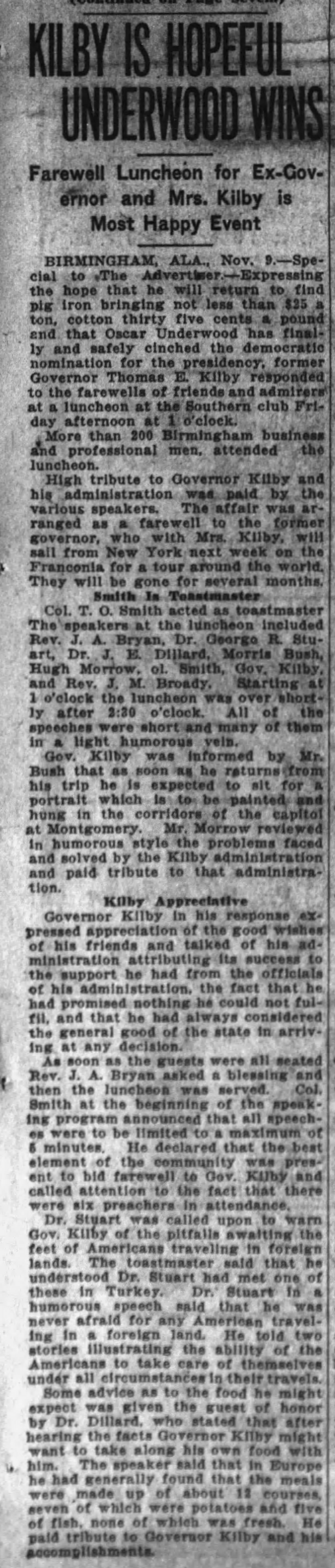 Kilby Is Hopeful Underwood Wins